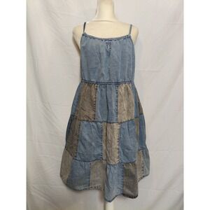 Young Threads Denim Patchwork Sundress Large Cottage Festival Country Cowgirl